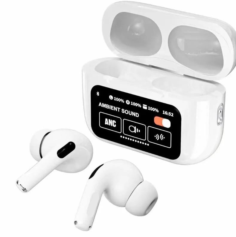 White A9 Pro ANC Bluetooth 5.4 Wireless Earbuds with Smart Screen and Active Noise Cancellation